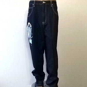 Vintage 1pc Men's Black Jeans with Embroidered Detail by SOUTHPOLE